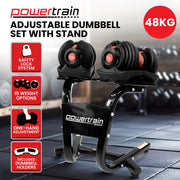 Powertrain 48kg Adjustable Dumbbells with Dumbbell Stand - Red V240-DMB-BF1-024-2S