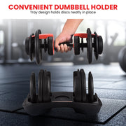 Powertrain 48kg Adjustable Dumbbells with Dumbbell Stand - Red V240-DMB-BF1-024-2S