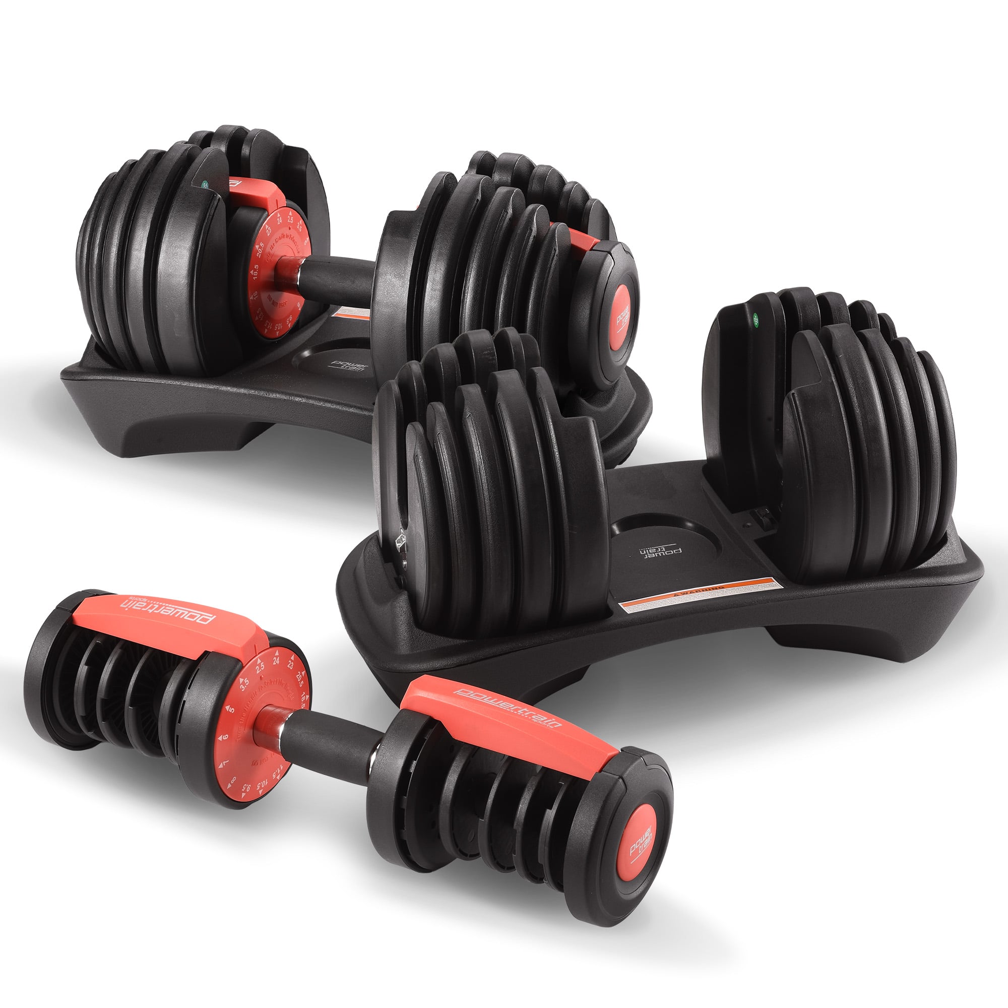 Powertrain 48kg Adjustable Dumbbells with Dumbbell Stand - Red V240-DMB-BF1-024-2S