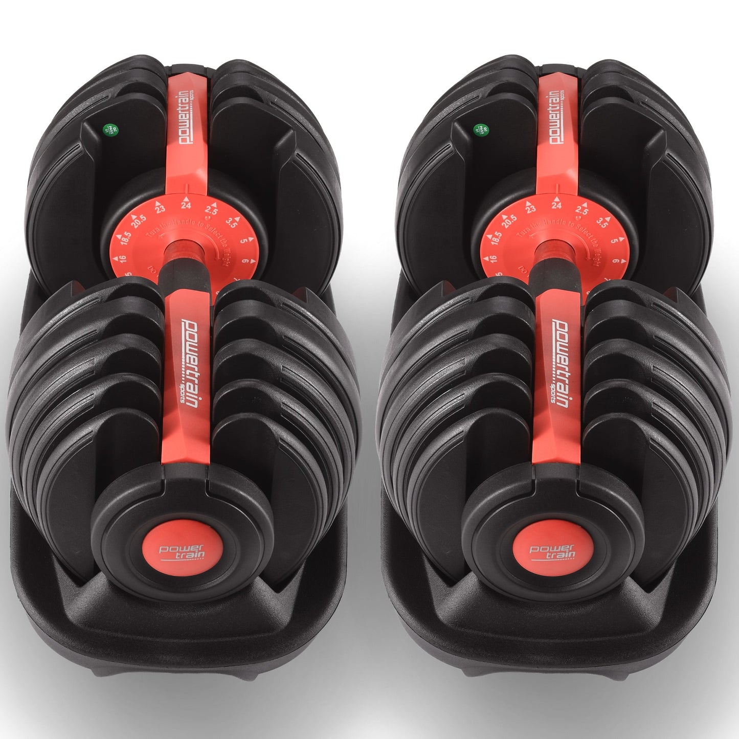 Powertrain 48kg Adjustable Dumbbells with Dumbbell Stand - Red V240-DMB-BF1-024-2S