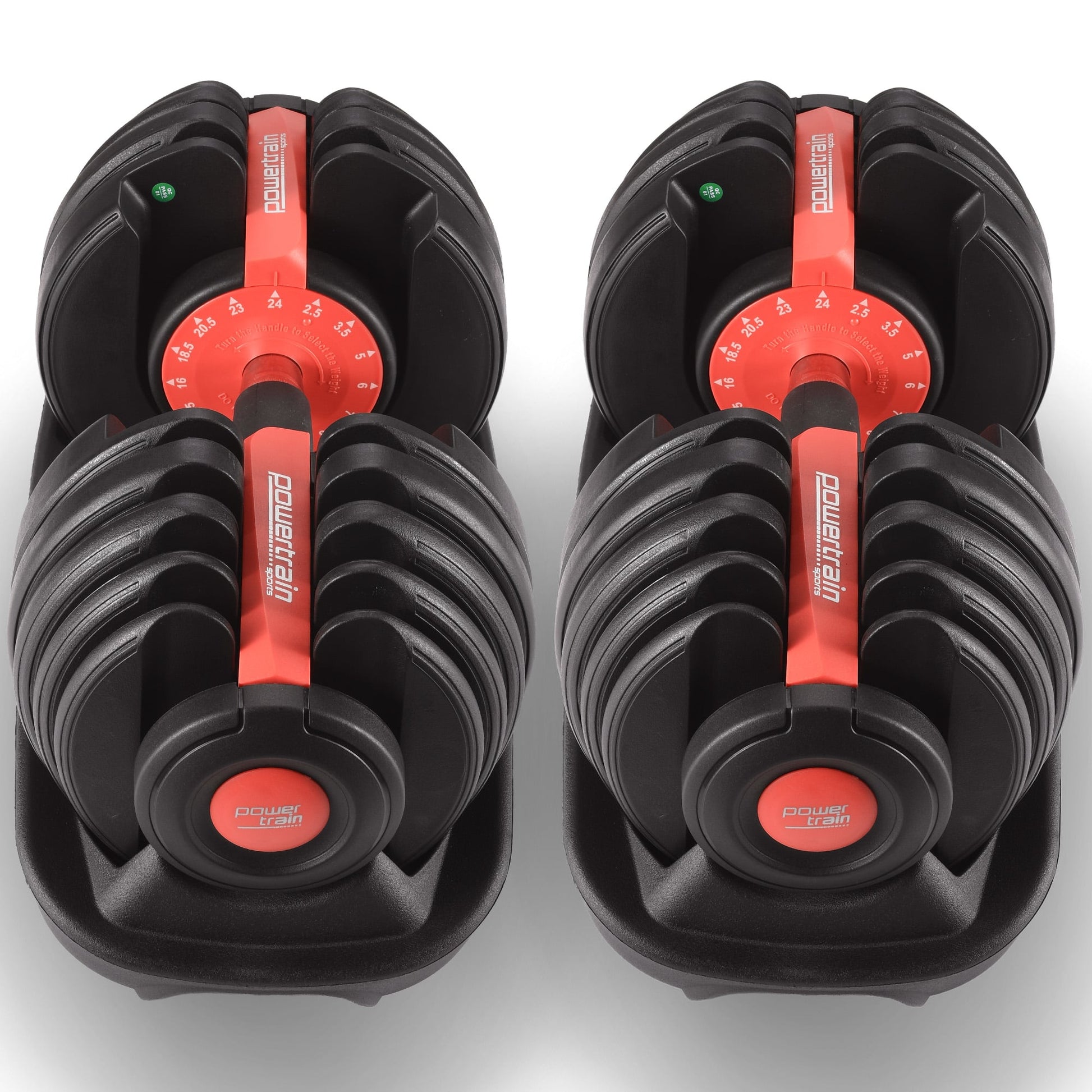 Powertrain 48kg Adjustable Dumbbells with Dumbbell Stand - Red V240-DMB-BF1-024-2S