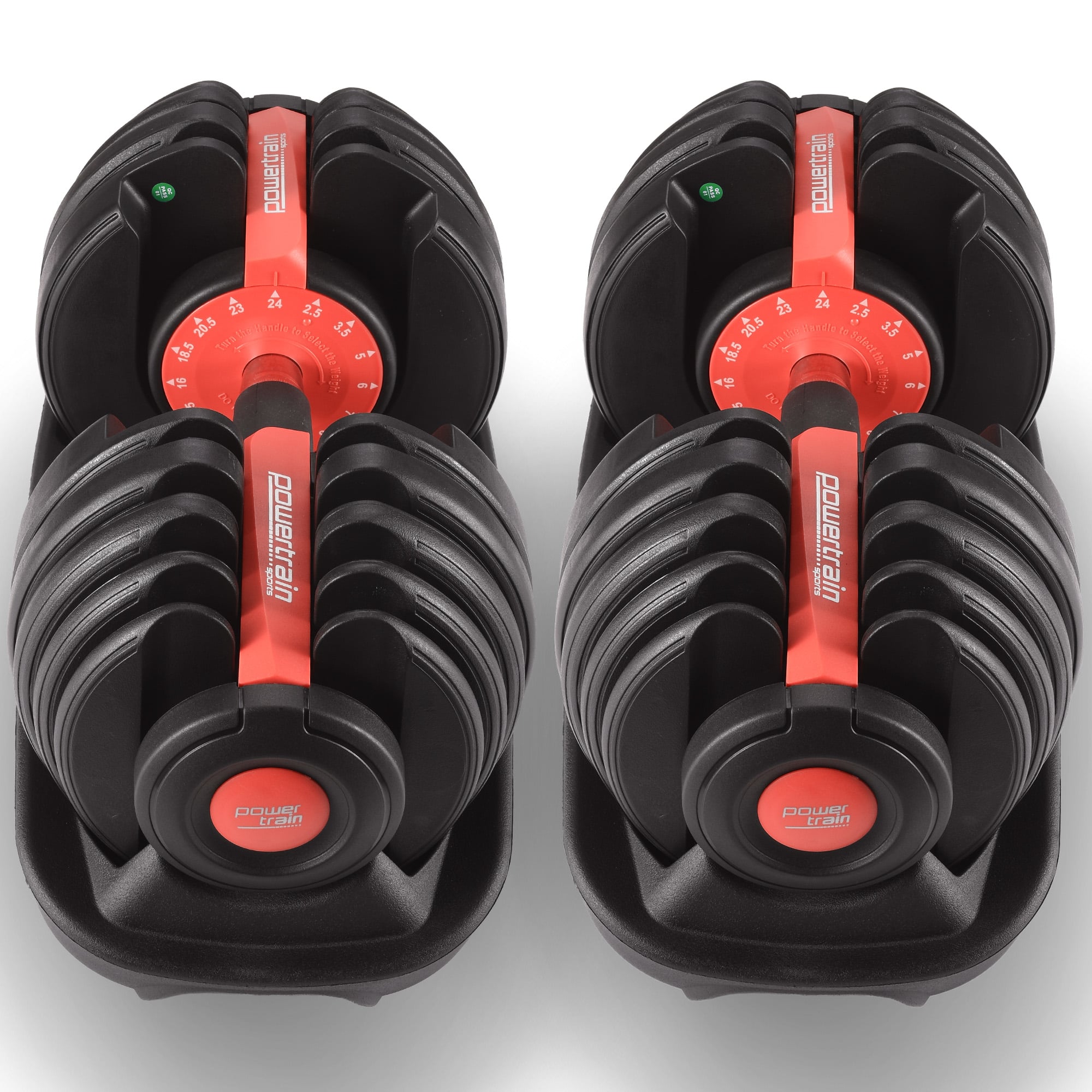 Powertrain 48kg Adjustable Dumbbells with Dumbbell Stand - Red V240-DMB-BF1-024-2S