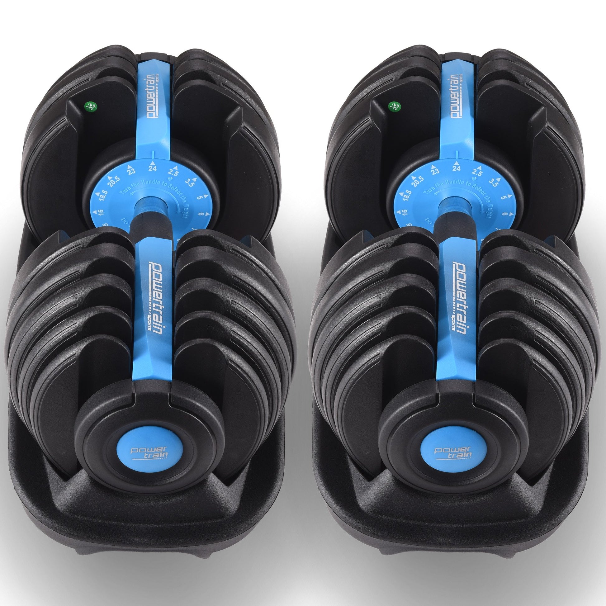 Powertrain 48KG Adjustable Dumbbell Set With Stand Blue V240-DMB-BF1-024-2S-BU
