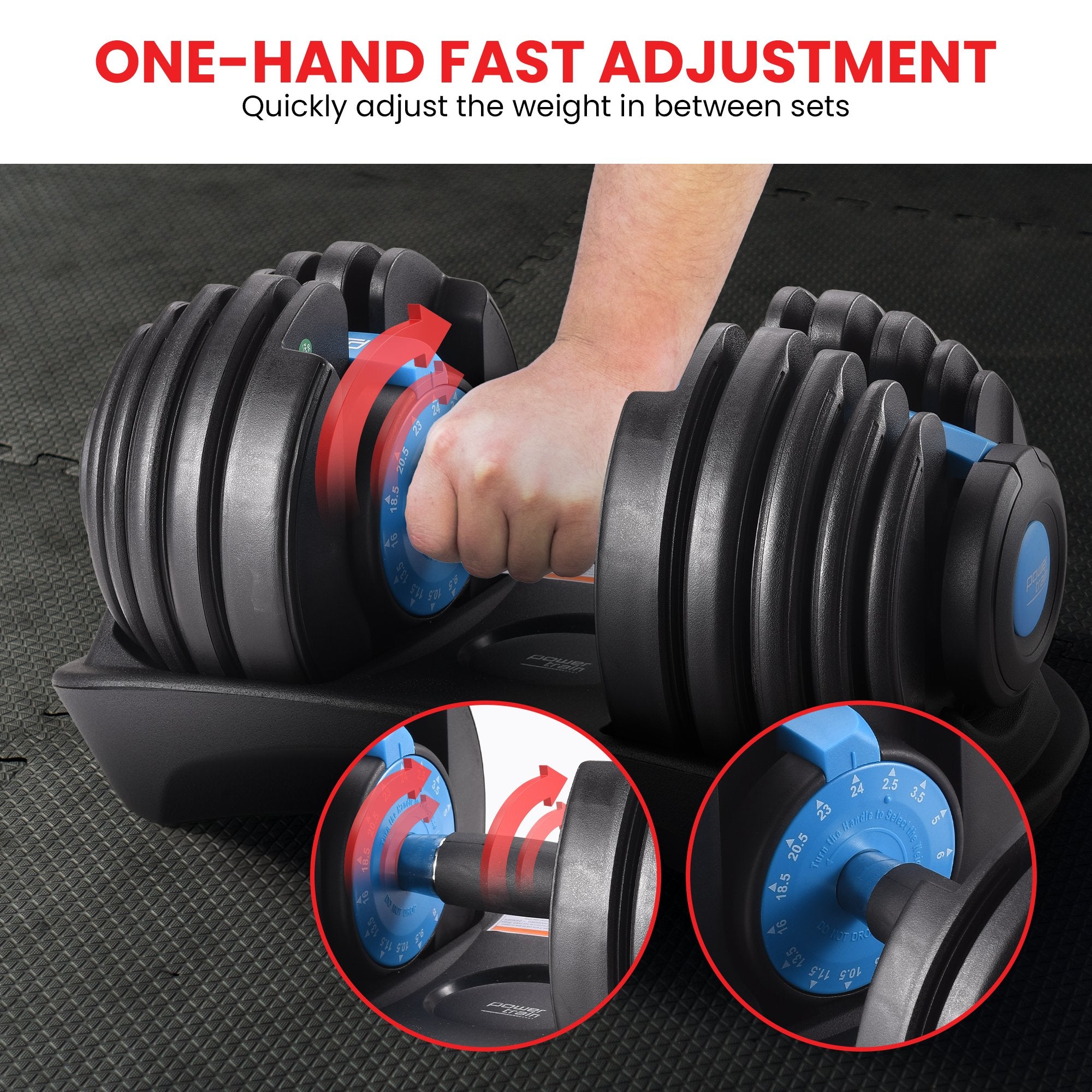 Powertrain 2x 24kg Adjustable Dumbbell Home Gym Set V240-DMB-BF1-024-BU-2