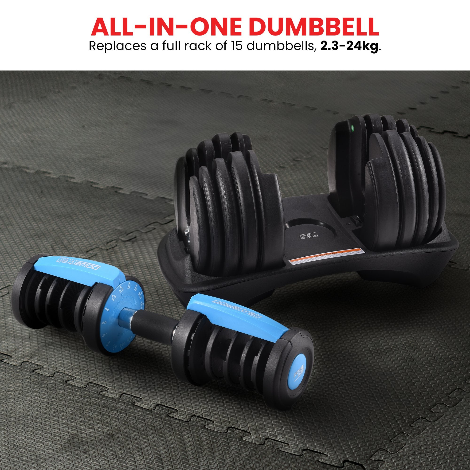Powertrain 2x 24kg Adjustable Dumbbell Home Gym Set V240-DMB-BF1-024-BU-2