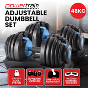 Powertrain 2x 24kg Adjustable Dumbbell Home Gym Set V240-DMB-BF1-024-BU-2