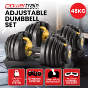 Powertrain 48kg Adjustable Dumbbell Home Gym Set Gold V240-DMB-BF1-024-GD-2