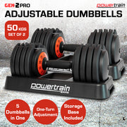 Powertrain GEN2 Pro Adjustable Dumbbell Set - 50kg V240-DMB-TD1-AD3-2