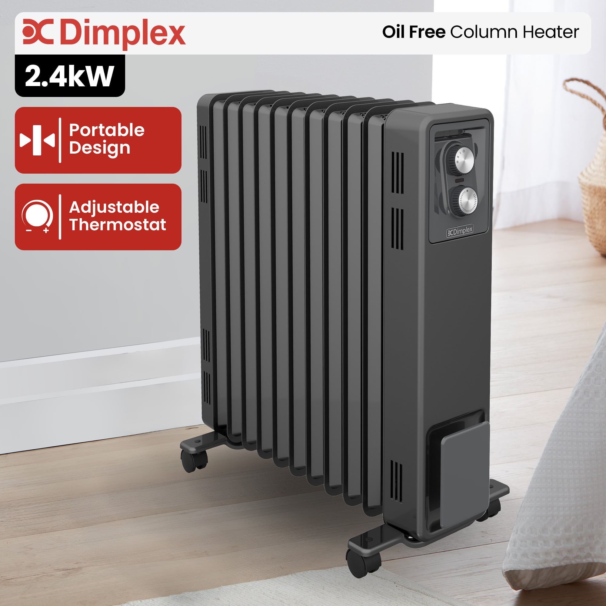 Dimplex Oil Free 2.4kW Column Heater w/ Thermostat in Black V240-ECR24