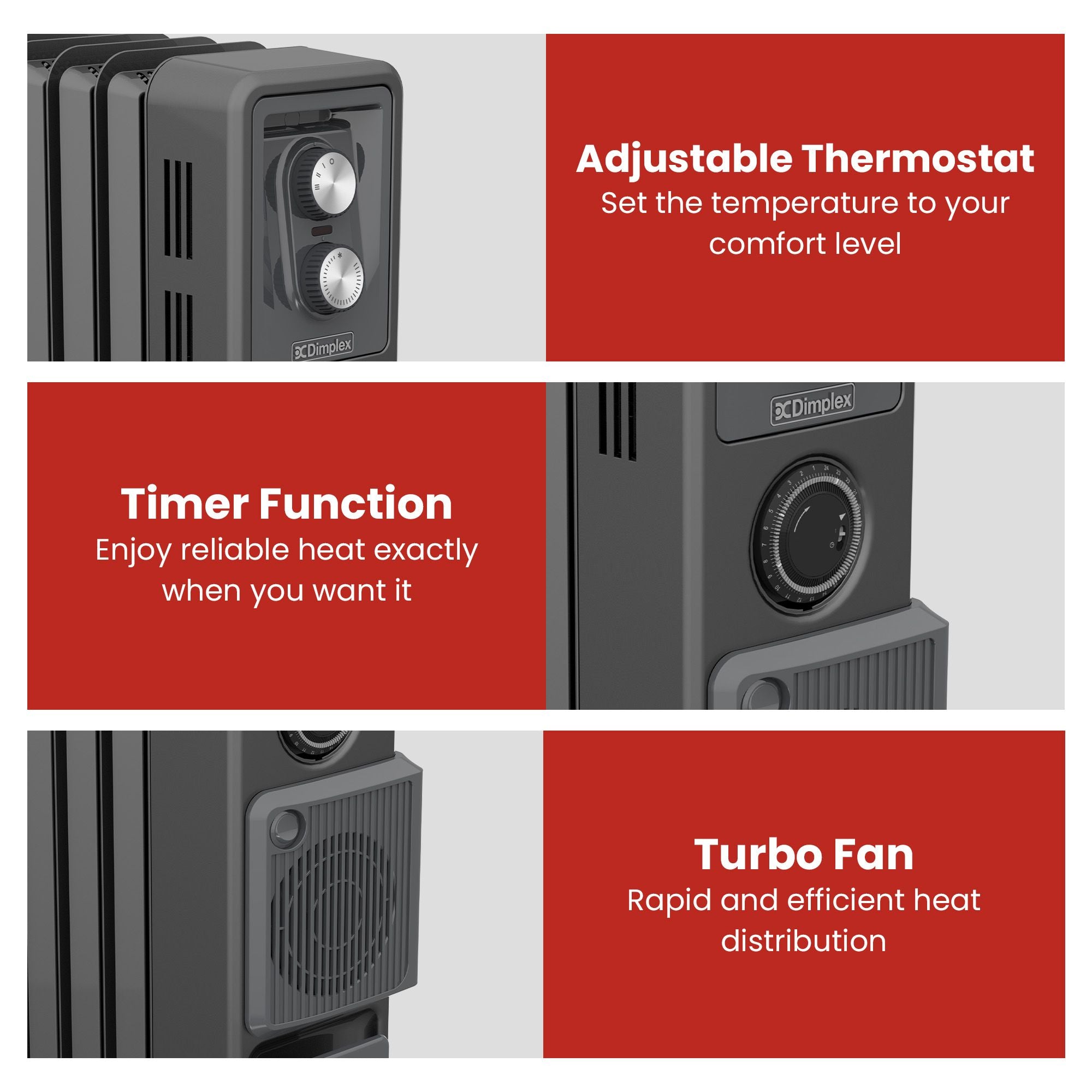 Dimplex Oil Free 2.4kW Column Heater w/ Turbo Fan and Timer in Black V240-ECR24TIF