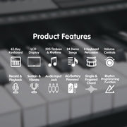 Karrera 61 Keys Electronic Keyboard Piano with Stand - Black V240-EKB-CHJ-61-BK