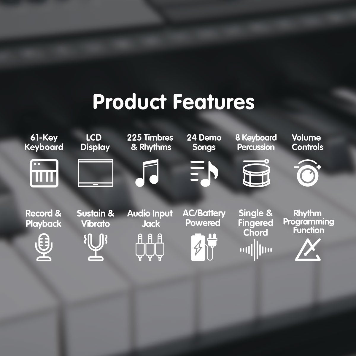 Karrera 61 Keys Electronic Keyboard Piano with Stand - Black V240-EKB-CHJ-61-BK