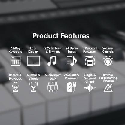 Karrera 61 Keys Electronic Keyboard Piano with Stand - Black V240-EKB-CHJ-61-BK