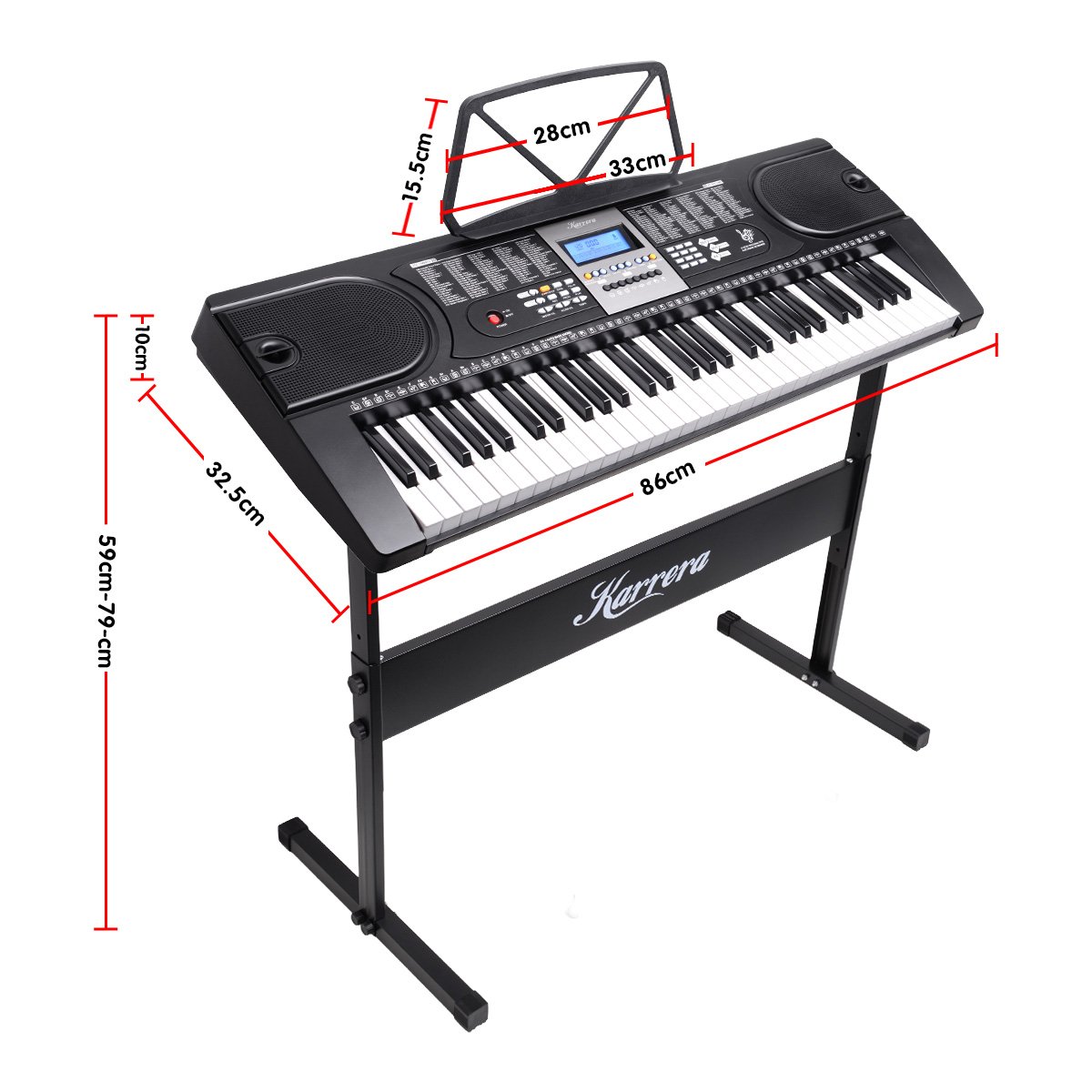 Karrera 61 Keys Electronic Keyboard Piano with Stand - Black V240-EKB-CHJ-61-BK
