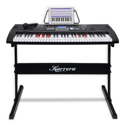 Karrera 61 Keys Electronic LED Keyboard Piano with Stand - Black V240-EKB-CHJ-61-BK-LED