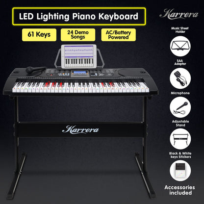 Karrera 61 Keys Electronic LED Keyboard Piano with Stand - Black V240-EKB-CHJ-61-BK-LED