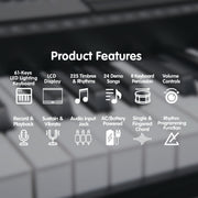 Karrera 61 Keys Electronic LED Keyboard Piano with Stand - Black V240-EKB-CHJ-61-BK-LED