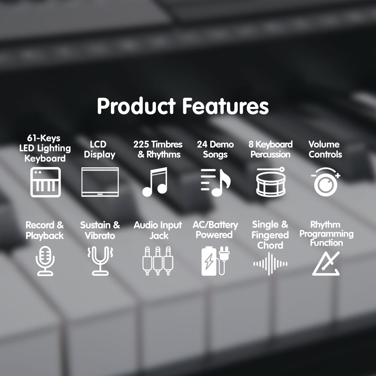 Karrera 61 Keys Electronic LED Keyboard Piano with Stand - Black V240-EKB-CHJ-61-BK-LED