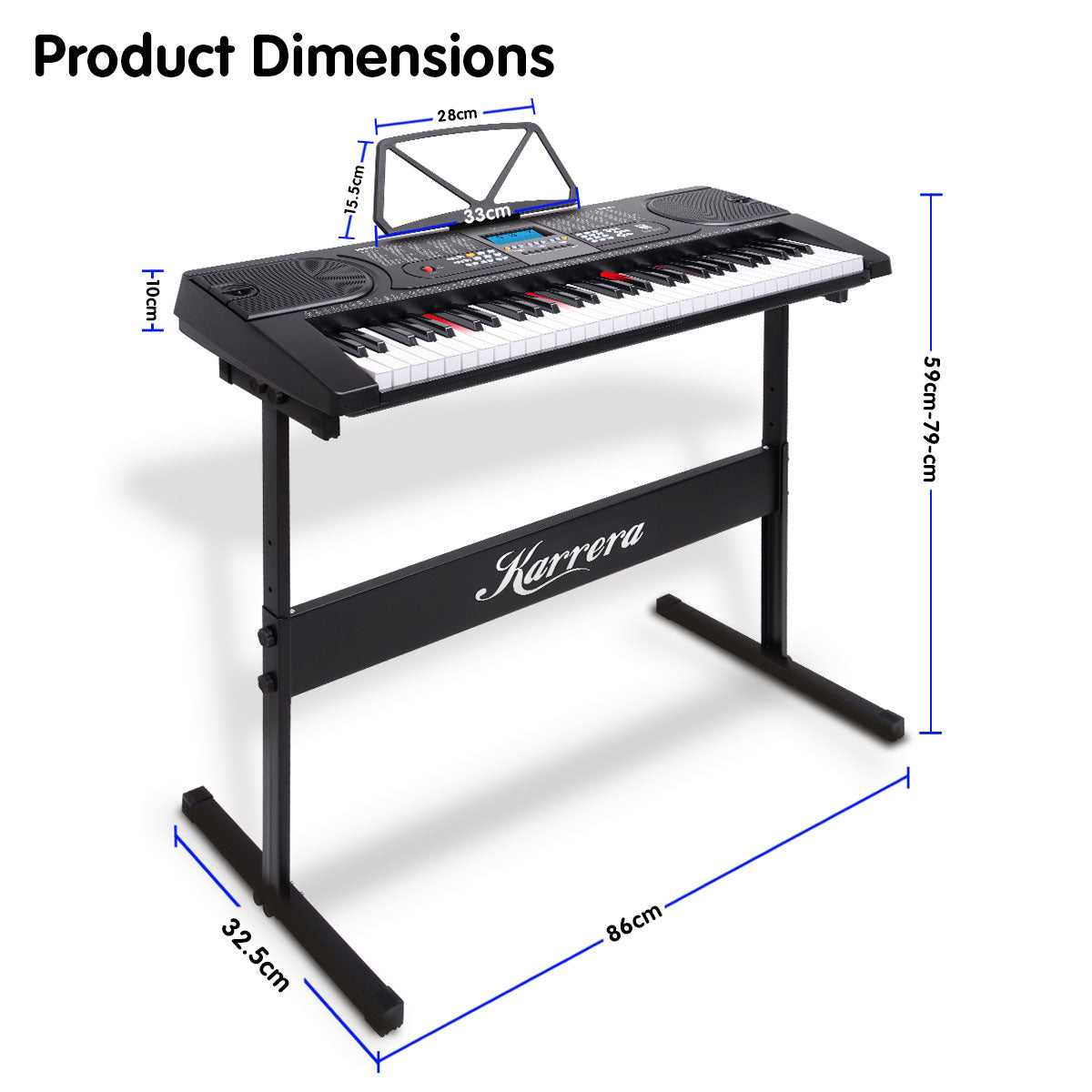 Karrera 61 Keys Electronic LED Keyboard Piano with Stand - Black V240-EKB-CHJ-61-BK-LED