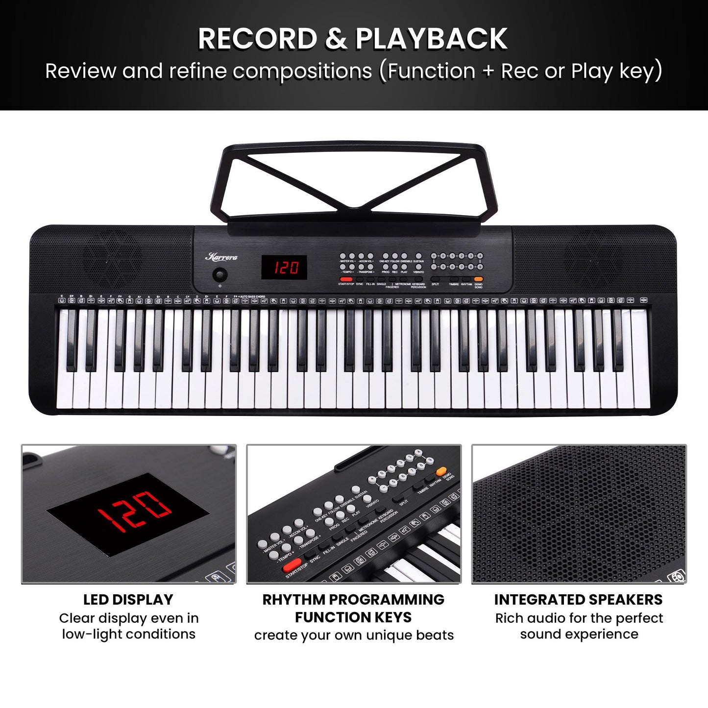 Karrera 61-Key Electronic Piano Keyboard with LED and Folding Stand in Black CHJ-SD1 V240-EKB-CHJ-SD1-BK