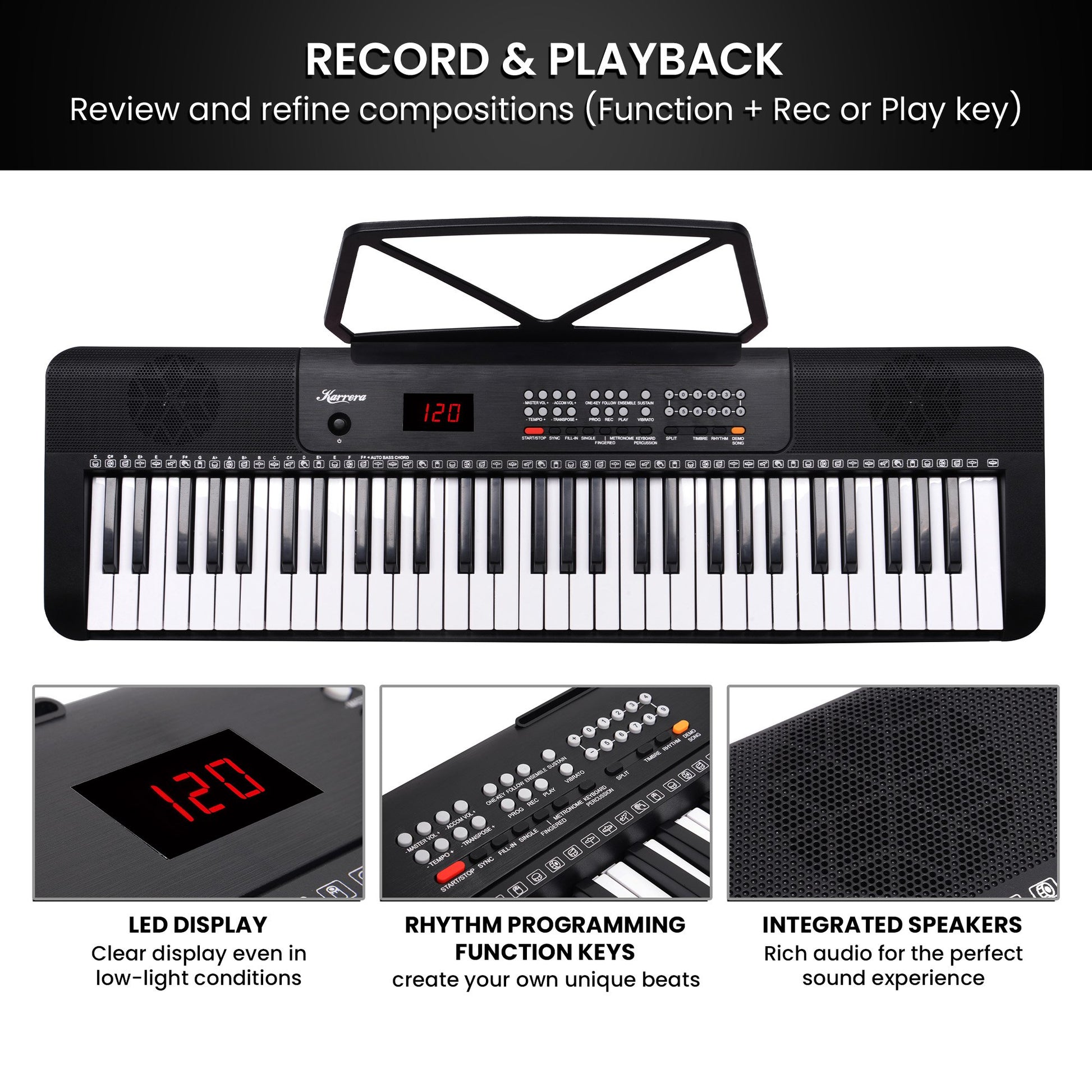 Karrera 61-Key Electronic Piano Keyboard with LED and Folding Stand in Black CHJ-SD1 V240-EKB-CHJ-SD1-BK