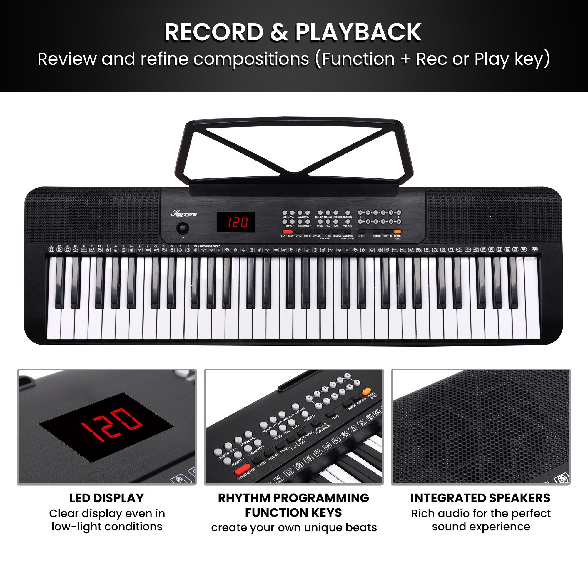 Karrera 61-Key Electronic Piano Keyboard with LED and Folding Stand in Black CHJ-SD1 V240-EKB-CHJ-SD1-BK