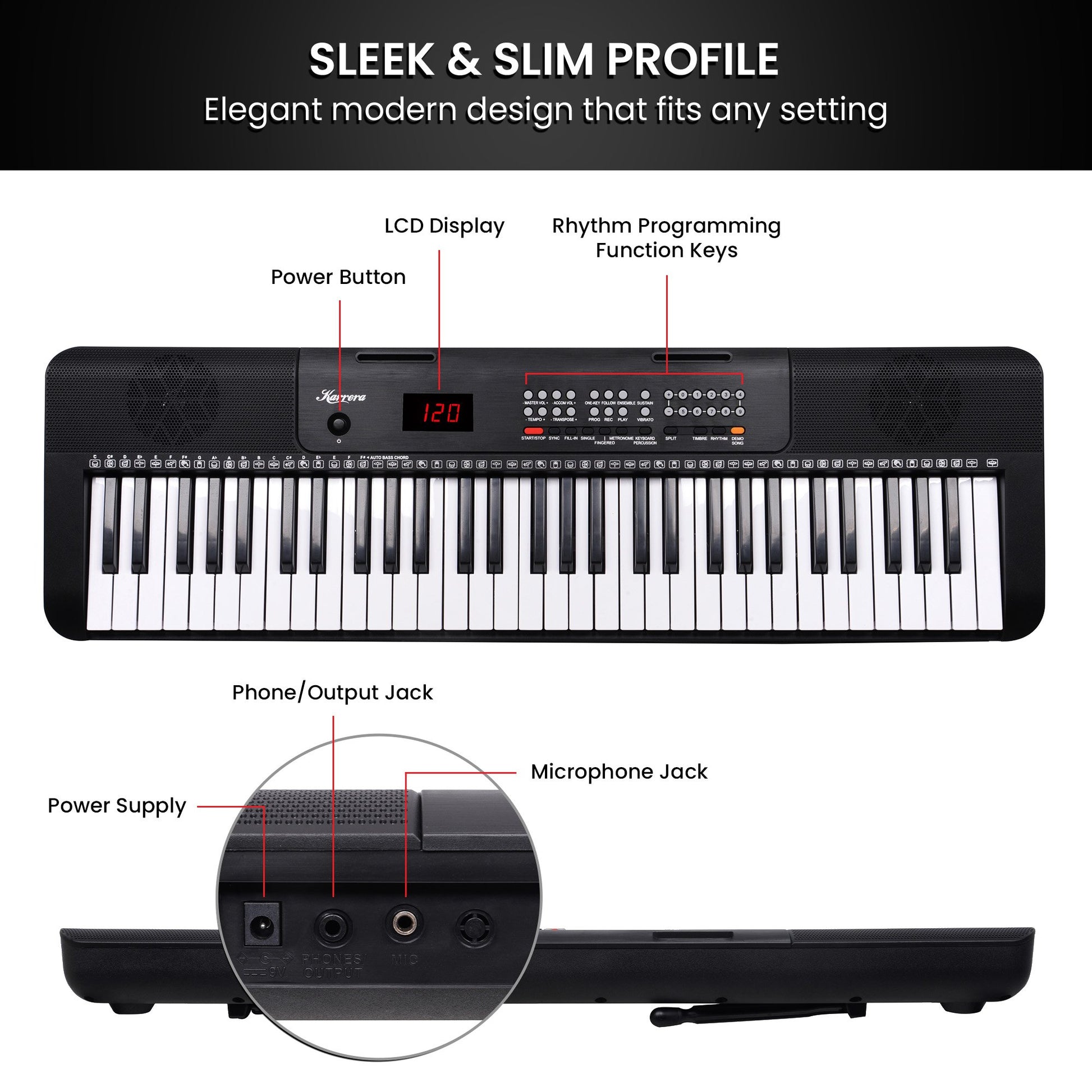 Karrera 61-Key Electronic Piano Keyboard with LED and Folding Stand in Black CHJ-SD1 V240-EKB-CHJ-SD1-BK