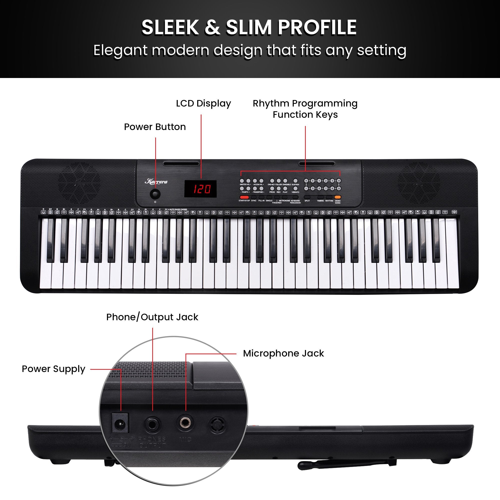 Karrera 61-Key Electronic Piano Keyboard with LED and Folding Stand in Black CHJ-SD1 V240-EKB-CHJ-SD1-BK