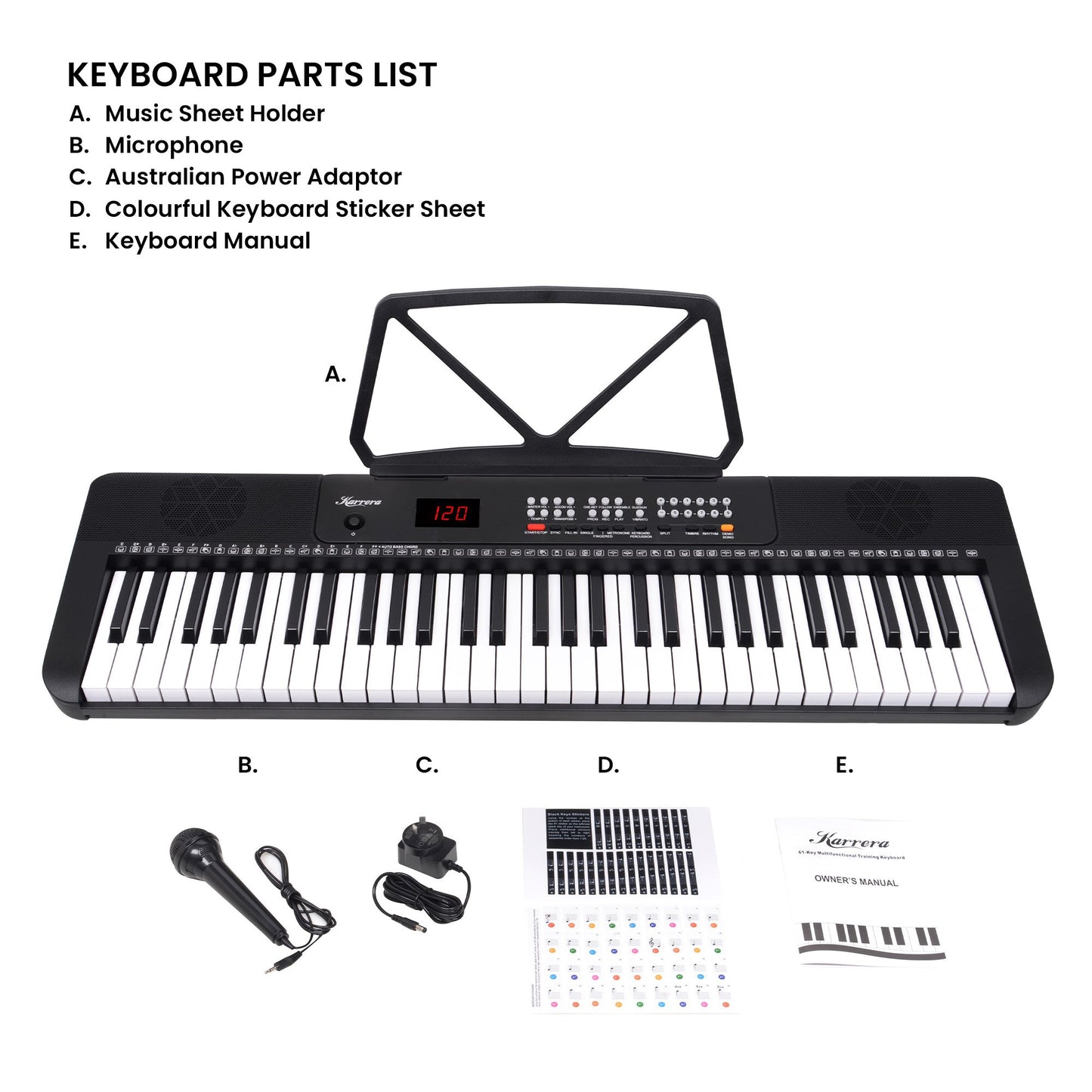 Karrera 61-Key Electronic Piano Keyboard with LED and Folding Stand in Black CHJ-SD1 V240-EKB-CHJ-SD1-BK