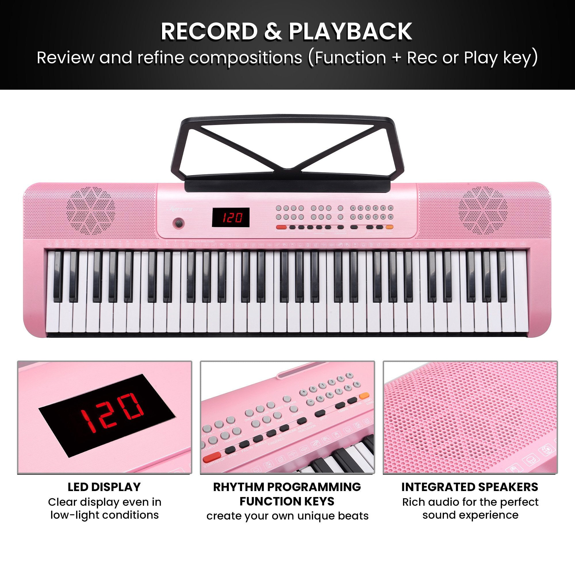 Karrera 61-Key Electronic Piano Keyboard with LED and Folding Stand in Pink CHJ-SD1 V240-EKB-CHJ-SD1-PK