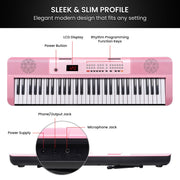 Karrera 61-Key Electronic Piano Keyboard with LED and Folding Stand in Pink CHJ-SD1 V240-EKB-CHJ-SD1-PK