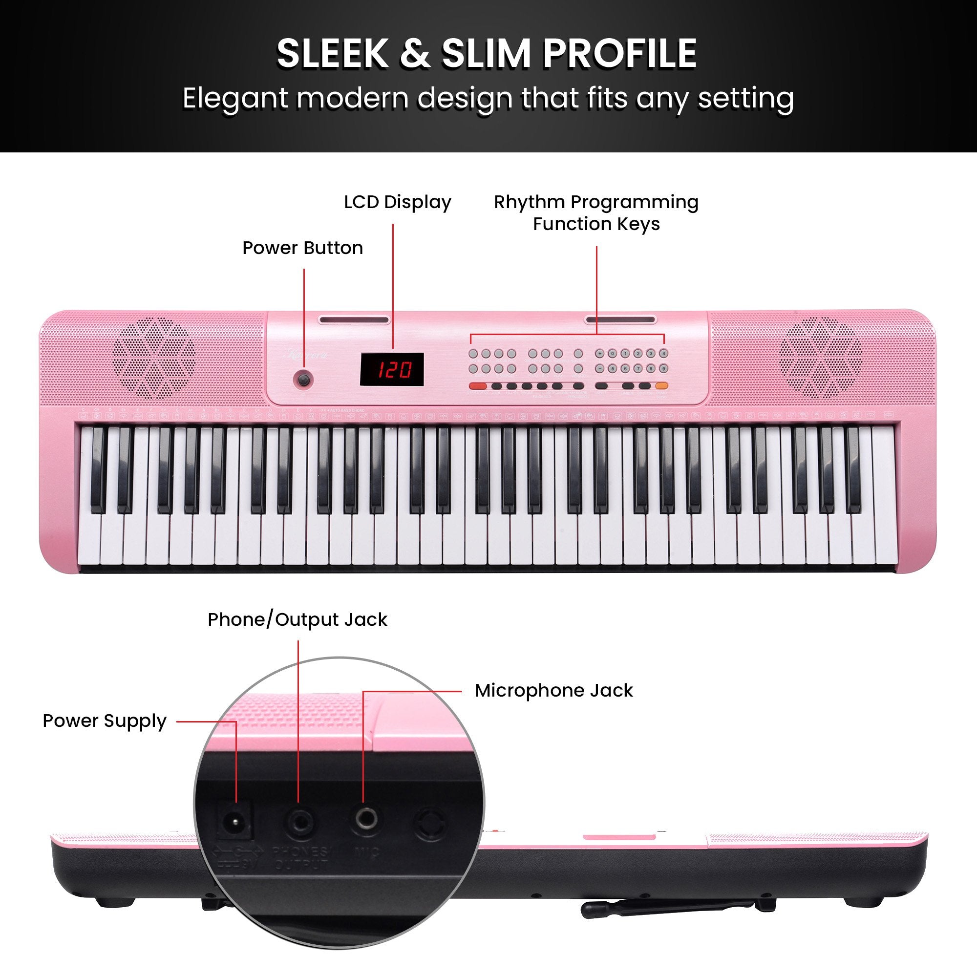 Karrera 61-Key Electronic Piano Keyboard with LED and Folding Stand in Pink CHJ-SD1 V240-EKB-CHJ-SD1-PK
