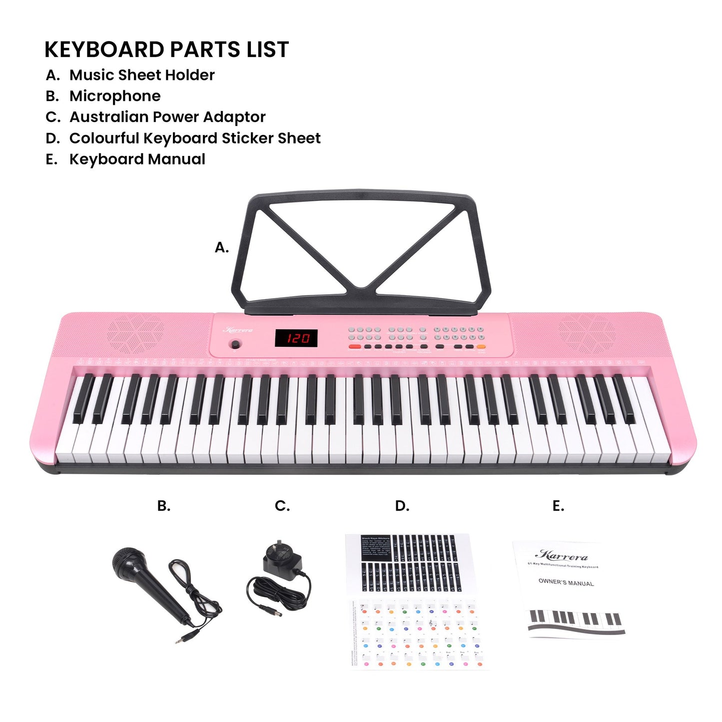 Karrera 61-Key Electronic Piano Keyboard with LED and Folding Stand in Pink CHJ-SD1 V240-EKB-CHJ-SD1-PK