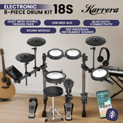 Karrera 18S Electronic Drum Kit Mesh Pads 8in Snare Bluetooth Sounds USB/MIDI Output Kick Pedals Drum Coach & V240-ELE-DRM-18S