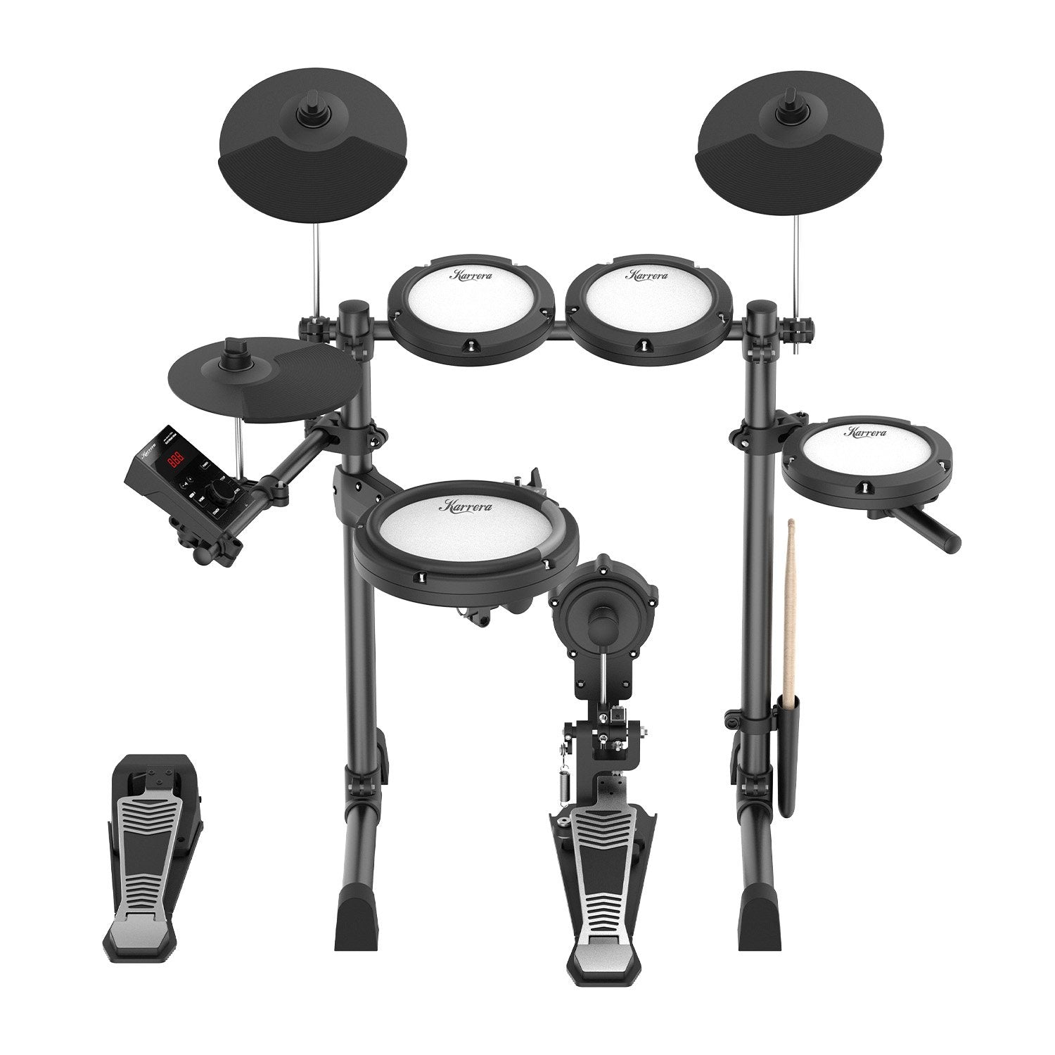 Karrera 18S Electronic Drum Kit Mesh Pads 8in Snare Bluetooth Sounds USB/MIDI Output Kick Pedals Drum Coach & V240-ELE-DRM-18S