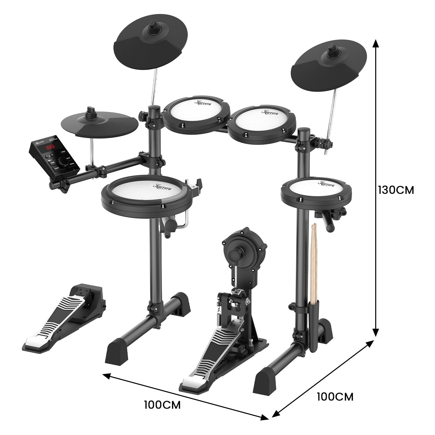 Karrera 18S Electronic Drum Kit Mesh Pads 8in Snare Bluetooth Sounds USB/MIDI Output Kick Pedals Drum Coach & V240-ELE-DRM-18S