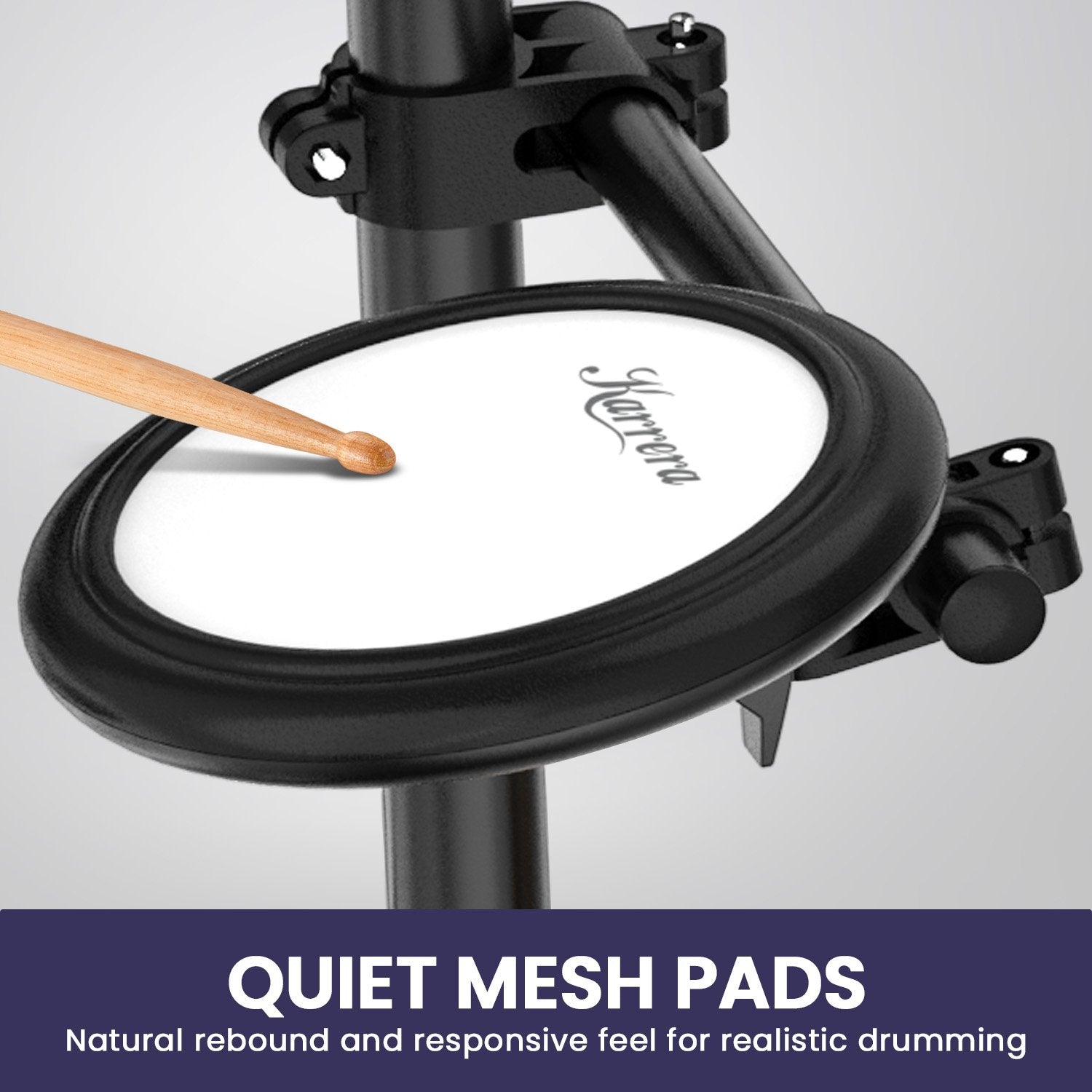 Karrera 18S Electronic Drum Kit Mesh Pads 8in Snare Bluetooth Sounds USB/MIDI Output Kick Pedals Drum Coach & V240-ELE-DRM-18S