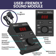 Karrera 18S Electronic Drum Kit Mesh Pads 8in Snare Bluetooth Sounds USB/MIDI Output Kick Pedals Drum Coach & V240-ELE-DRM-18S