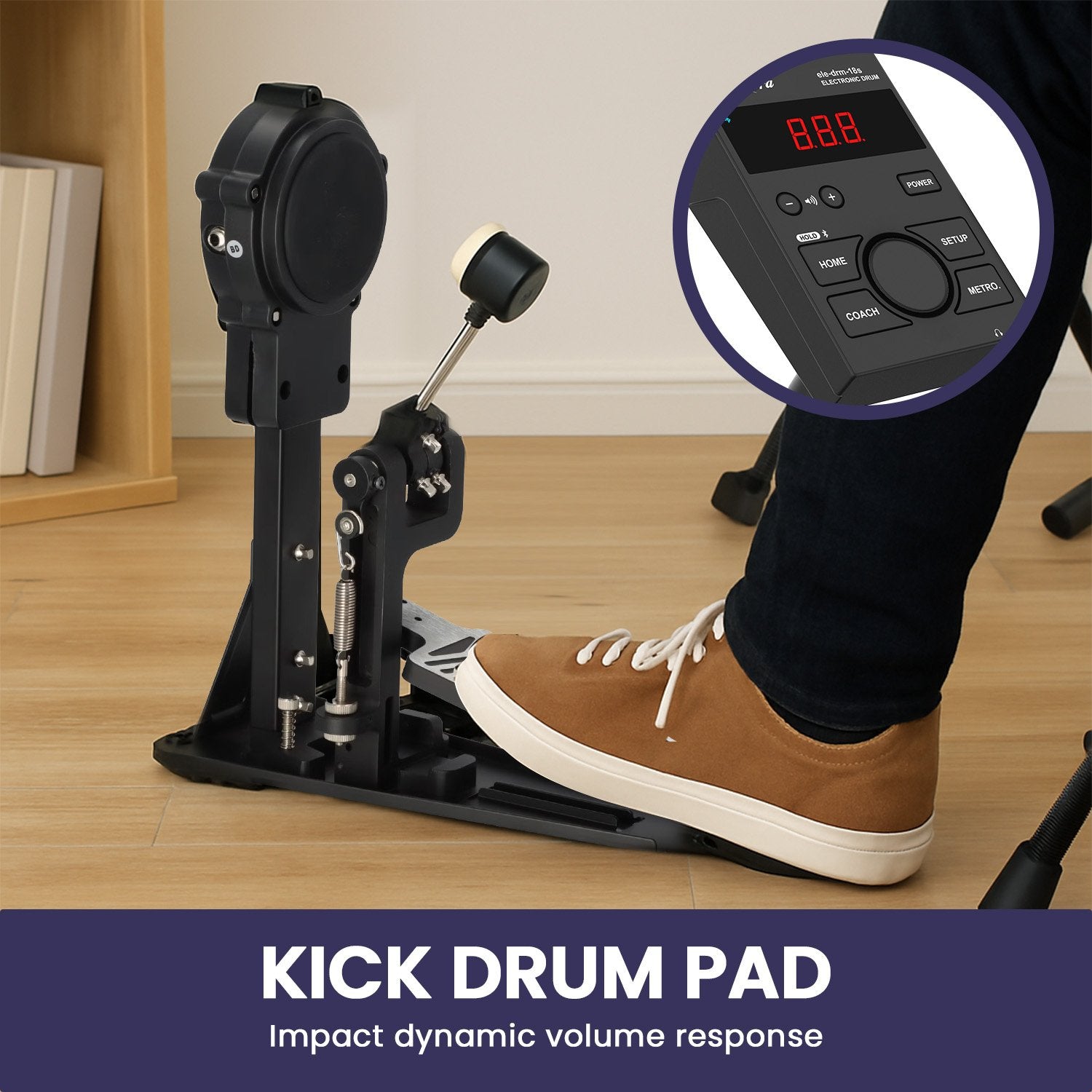 Karrera 18S Electronic Drum Kit Mesh Pads 8in Snare Bluetooth Sounds USB/MIDI Output Kick Pedals Drum Coach & V240-ELE-DRM-18S