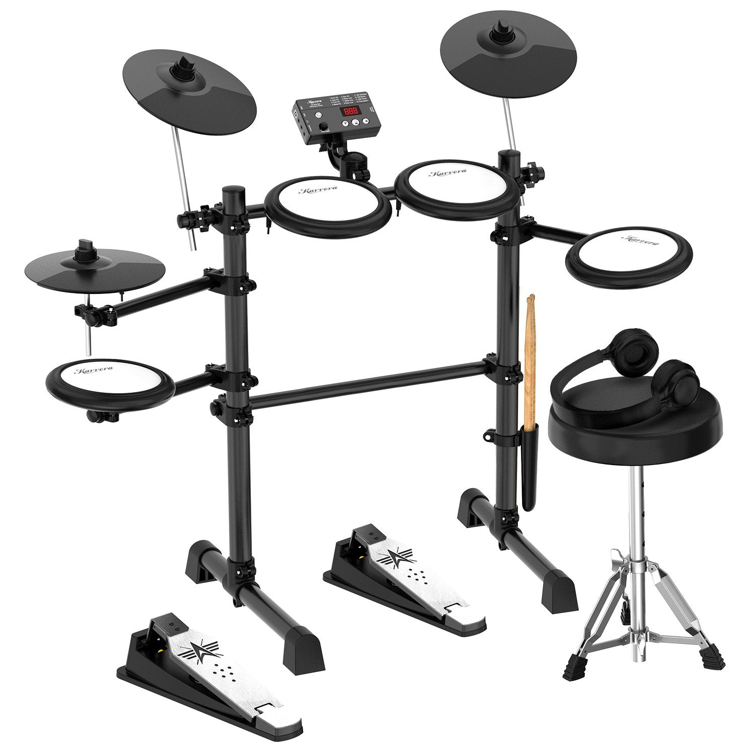 Karrera TDX-16 Electronic Drum Kit with LCD, Toms, Snares Quiet Mesh Pads & Pedals, Adjustable Stool, V240-ELE-DRM-5PC