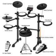 Karrera TDX-16 Electronic Drum Kit with LCD, Toms, Snares Quiet Mesh Pads & Pedals, Adjustable Stool, V240-ELE-DRM-5PC