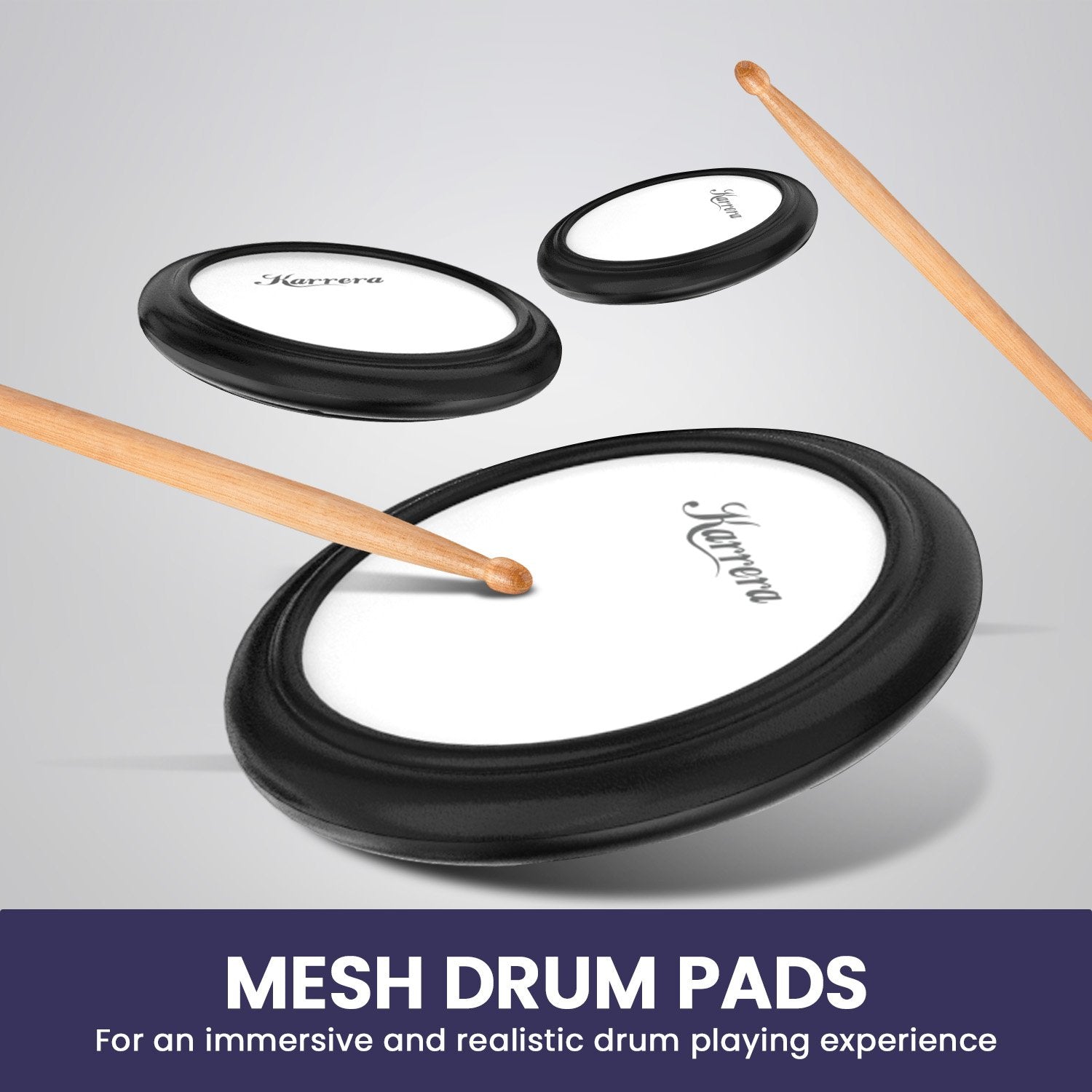 Karrera TDX-16 Electronic Drum Kit with LCD, Toms, Snares Quiet Mesh Pads & Pedals, Adjustable Stool, V240-ELE-DRM-5PC
