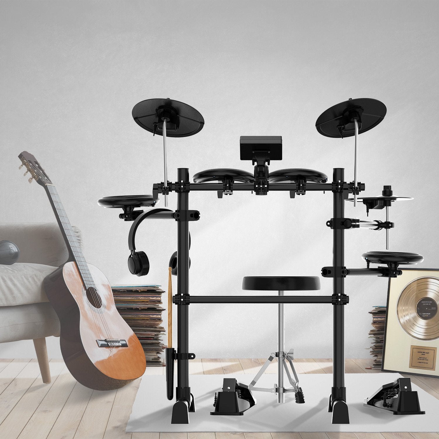 Karrera TDX-16 Electronic Drum Kit with LCD, Toms, Snares Quiet Mesh Pads & Pedals, Adjustable Stool, V240-ELE-DRM-5PC