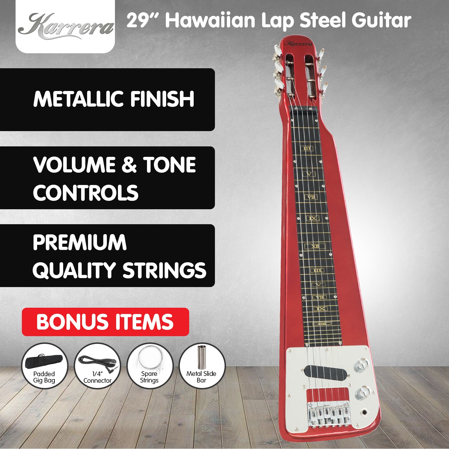 Karrera 6-String Steel Lap Guitar - Metallic Red V240-ELE-LAP-6S-RD