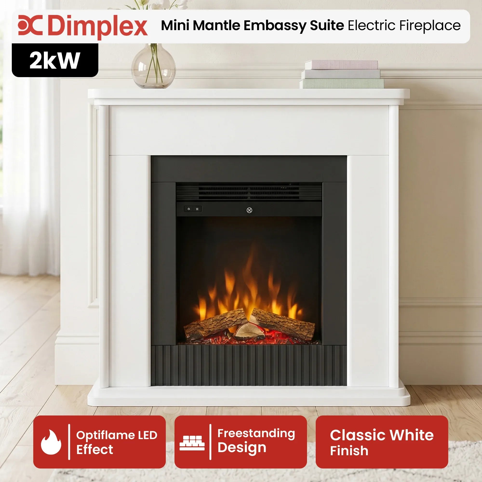 Dimplex 2kW Mini Mantle Embassy Suite Electric Fireplace with Optiflame V240-ESY16-AU