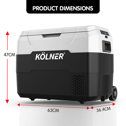 Kolner 40l Fridge Freezer Cooler 12/24/240v Camping Portable Esky Refrigerator With Trolley - Black V240-FDG-YGE-40L-TR