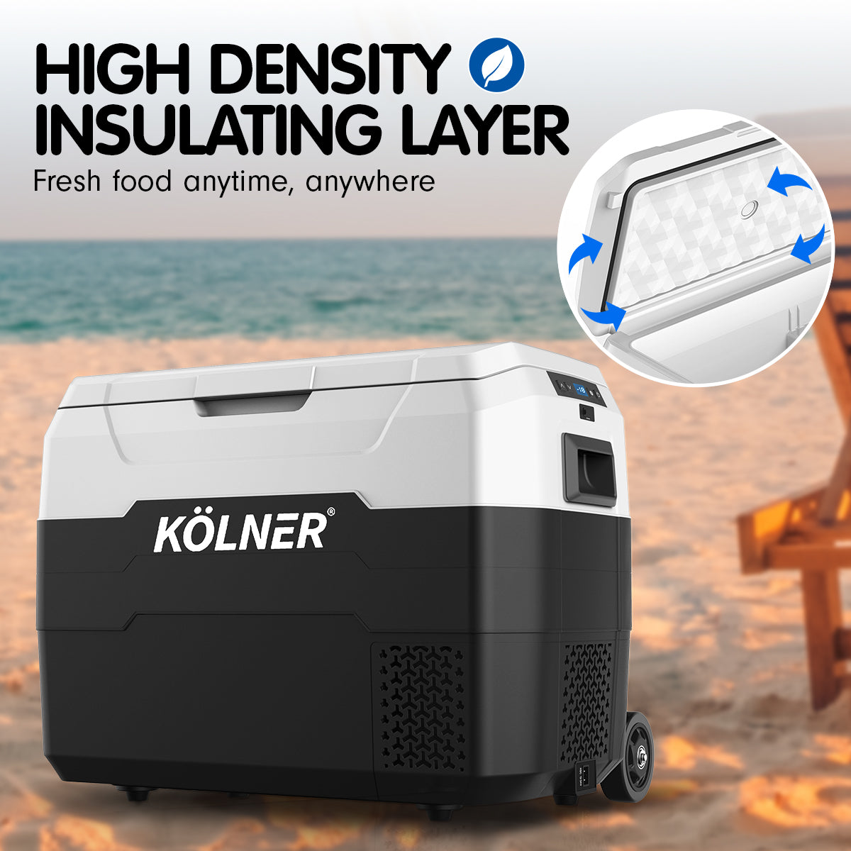 Kolner 40l Fridge Freezer Cooler 12/24/240v Camping Portable Esky Refrigerator With Trolley - Black V240-FDG-YGE-40L-TR