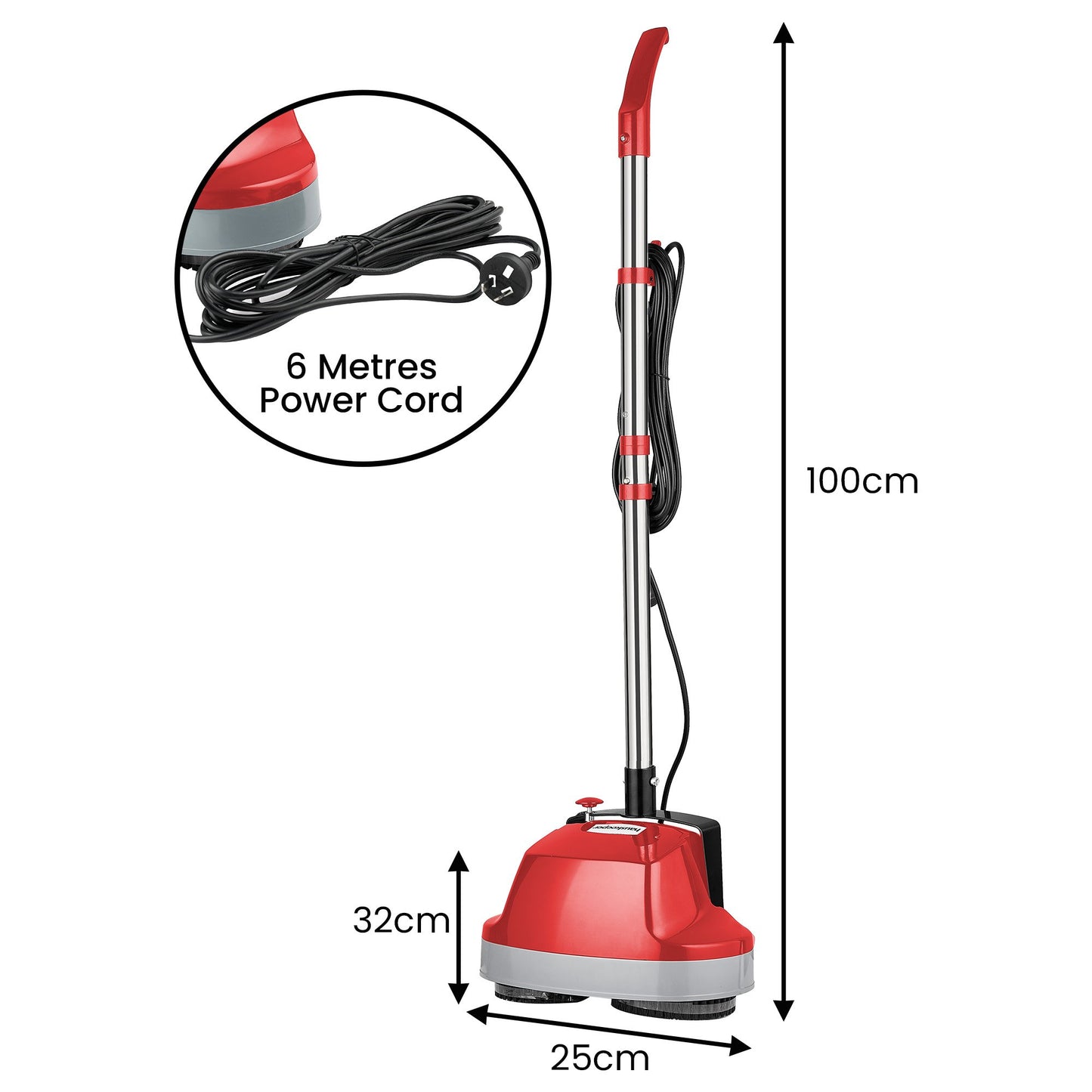 Klika Hauskeeper 5 in 1 Electric 240V Floor Polisher w/ 6M Power Cable Timber Hard Waxer Buffer Cleaner Red V240-FLOORWAX