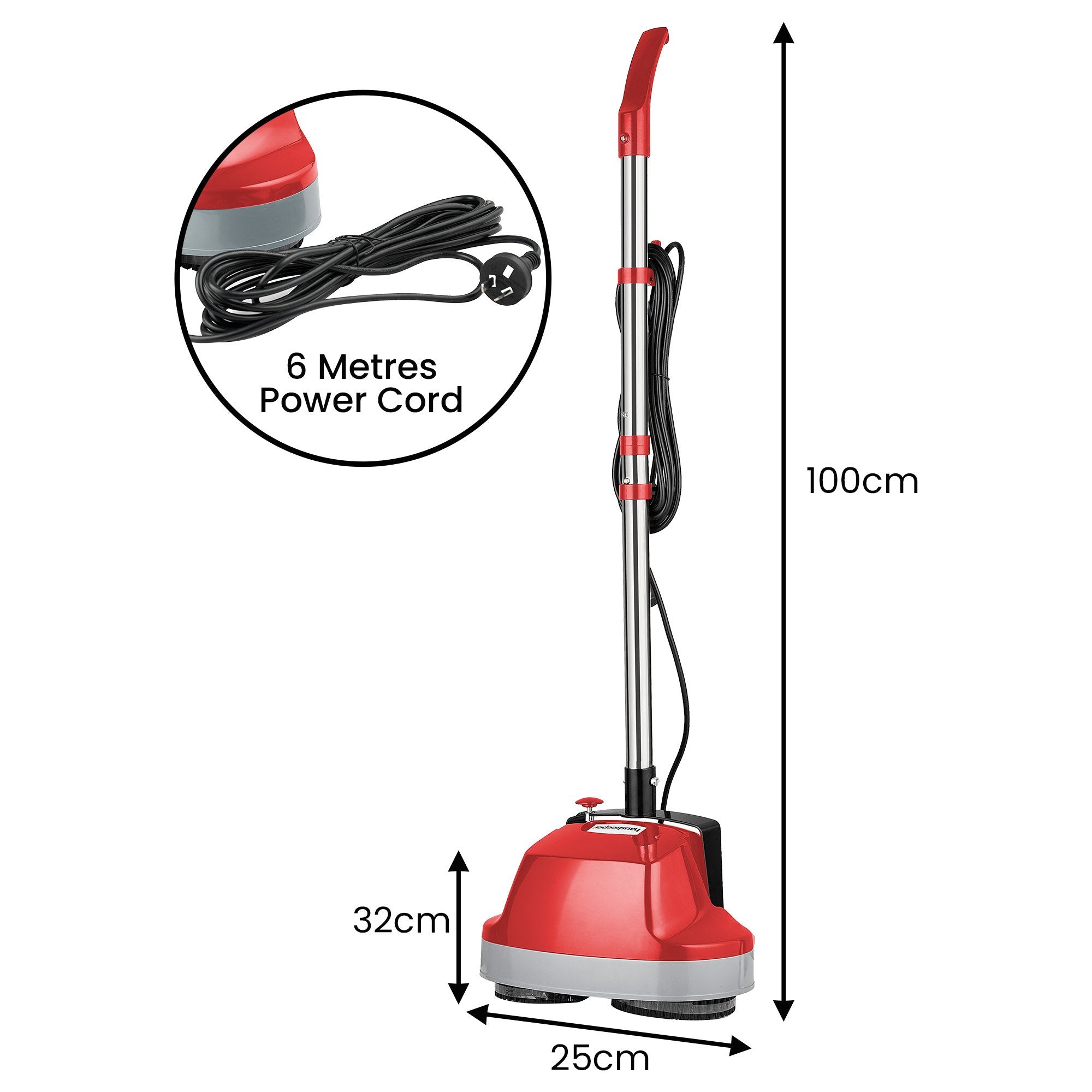 Klika Hauskeeper 5 in 1 Electric 240V Floor Polisher w/ 6M Power Cable Timber Hard Waxer Buffer Cleaner Red V240-FLOORWAX