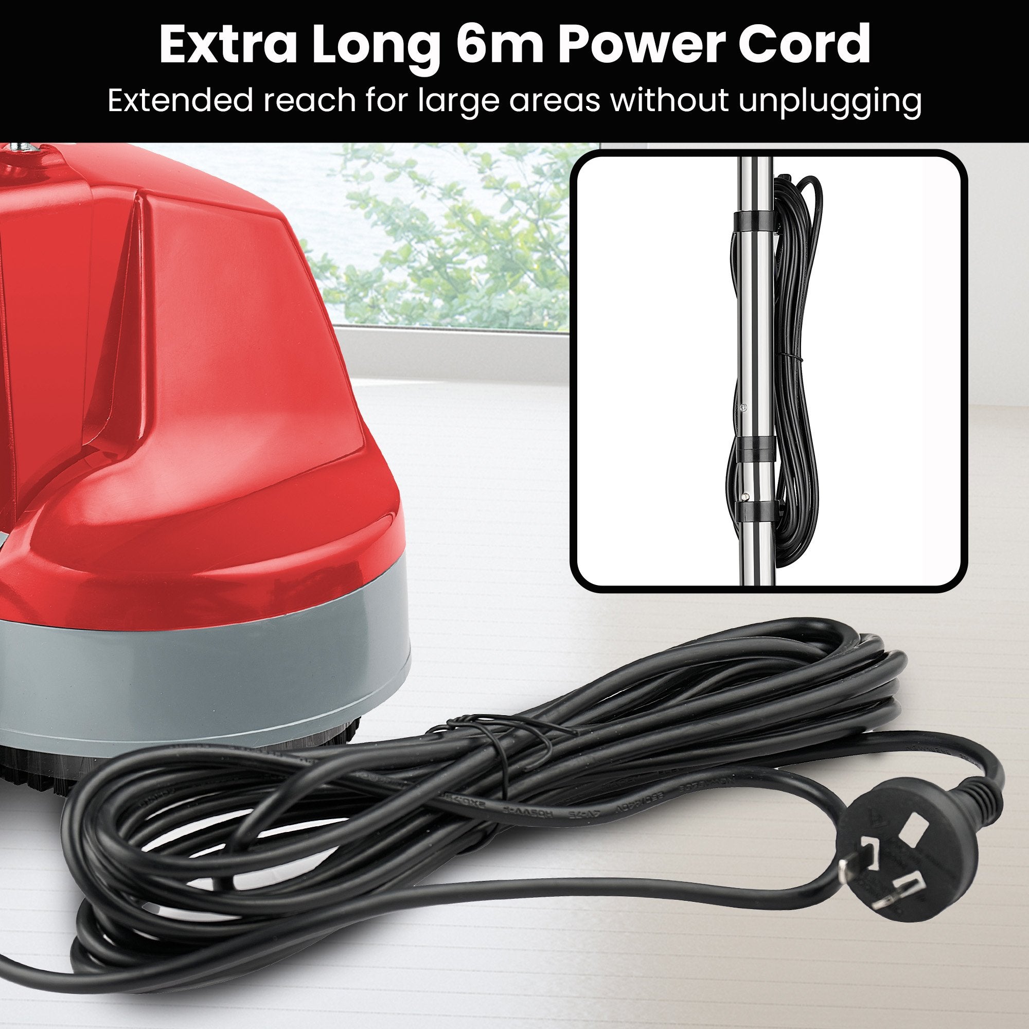 Klika Hauskeeper 5 in 1 Electric 240V Floor Polisher w/ 6M Power Cable Timber Hard Waxer Buffer Cleaner Red V240-FLOORWAX